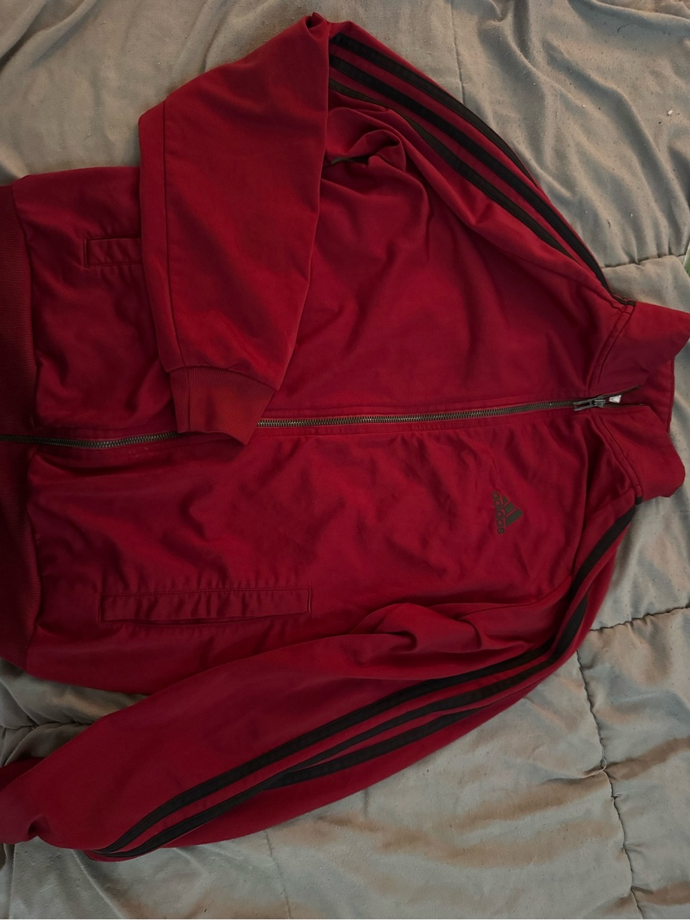 adidas Red Track Jacket with Black Stripes - Picture 2 of 2